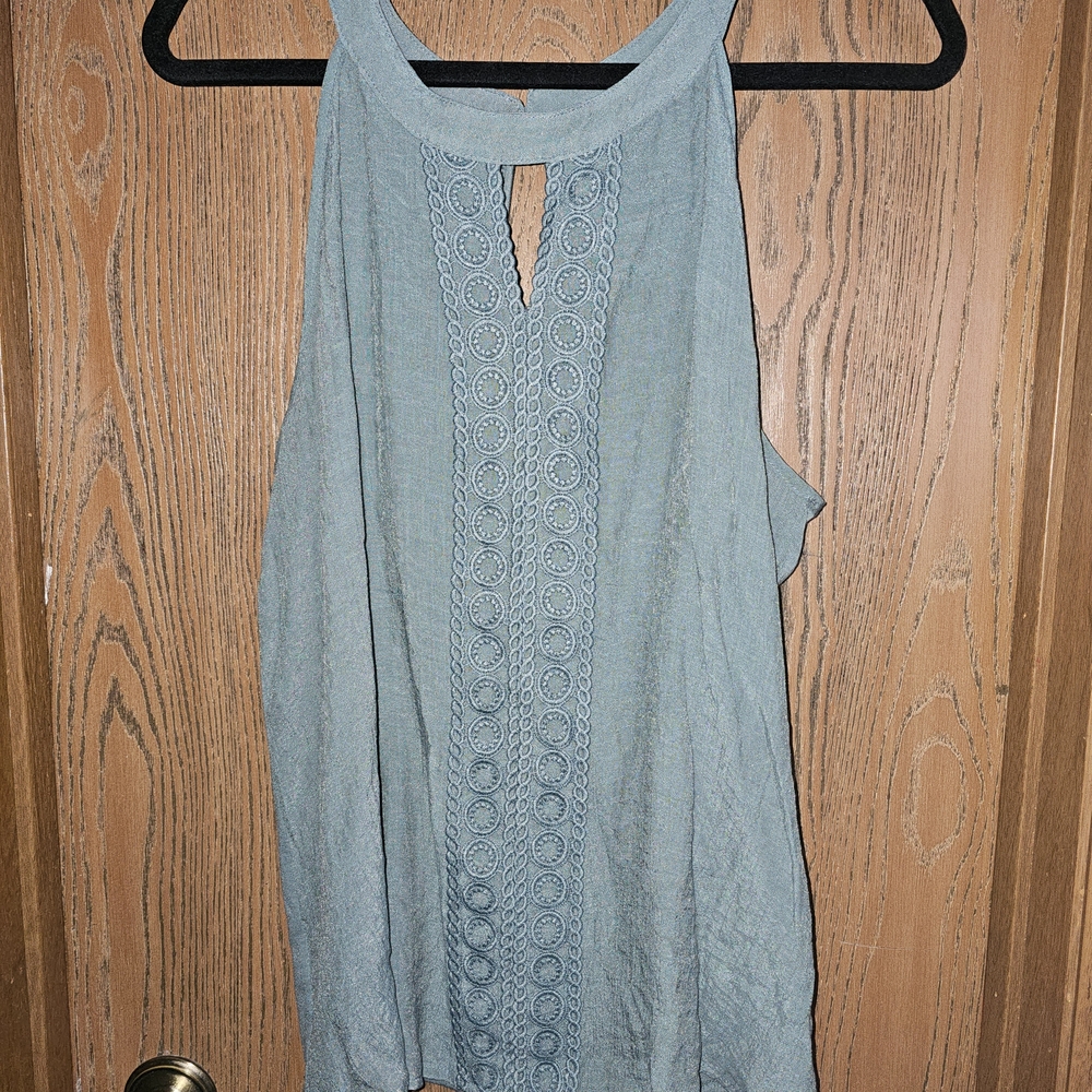 NWOT Sage Green Sleeveless Halter Top With Lace XL
